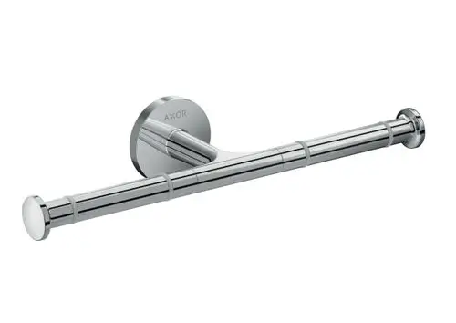 Toilettenpapierhalter in chromhaltigem Design, montiert an einer Wand, mit zwei Aufnahmebereichen zur praktischen Nutzung. Produkt der Marke AXOR.